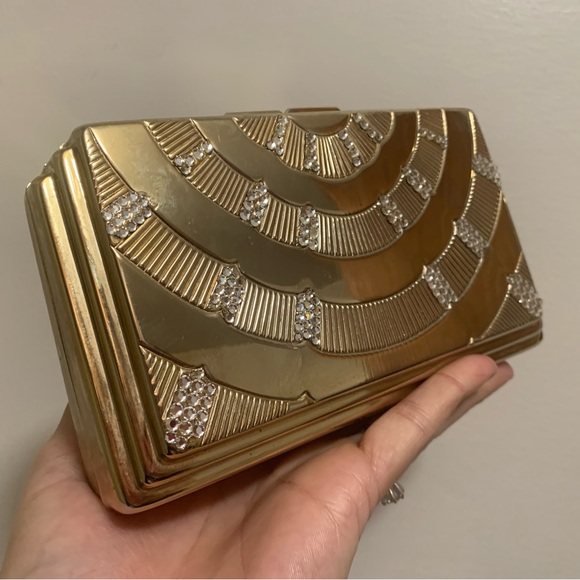 Saks Fifth Avenue Original Vintage Gold Rhinestone metallic Handbag Clutch Purse - Picture 11 of 11